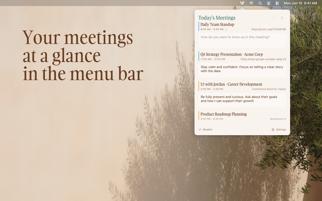 Selah app interface showing mindful transition screen with breathing exercise